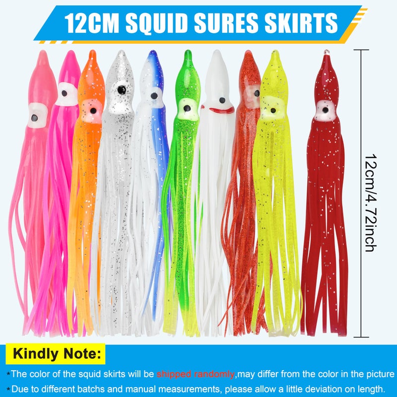 SILANON Fishing Squid Skirts Lures, 60pcs Luminous Octopus Skirts Trolling Lures Soft Plastic Fishing Bait Set for Bass Salmon Trout Multicolored 12cm - Image 3